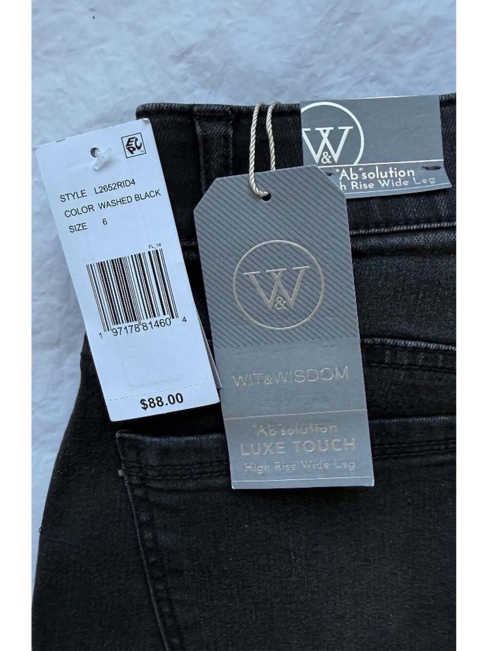 WIT & WISDOM NWT SAM HIGH RISE WASHED BLACK WIDE LEG JEAN. SIZE 6 - Picture 13 of 15